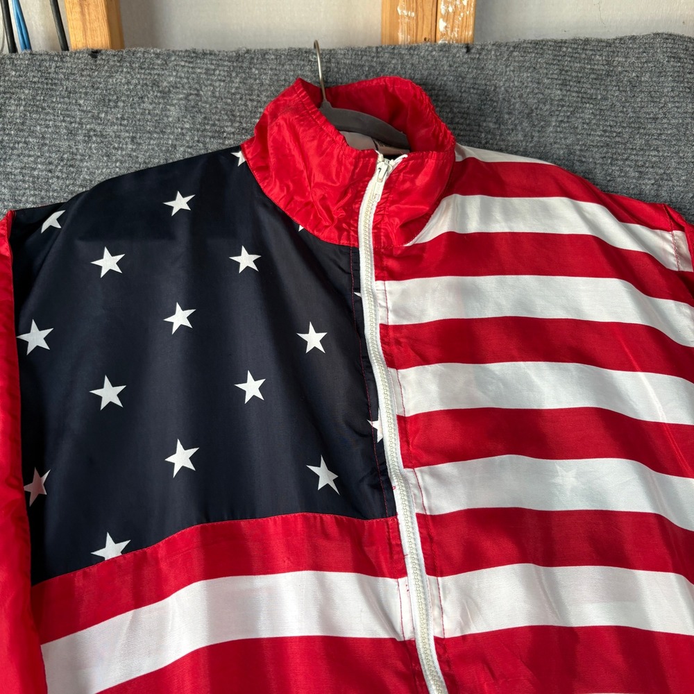 Argee Sports Vintage American Flag Windbreaker Jacket Red White Blue Mens Large - Picture 2 of 8